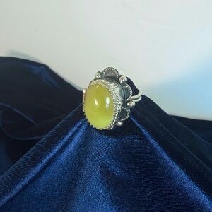 Vintage Silver Poison Locket Ring Green Cabochon Adjustable Size 7